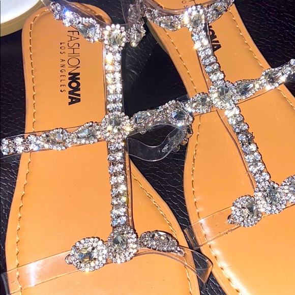 Diamond studded flat sandals (never worn!!) - Picture 1 of 3